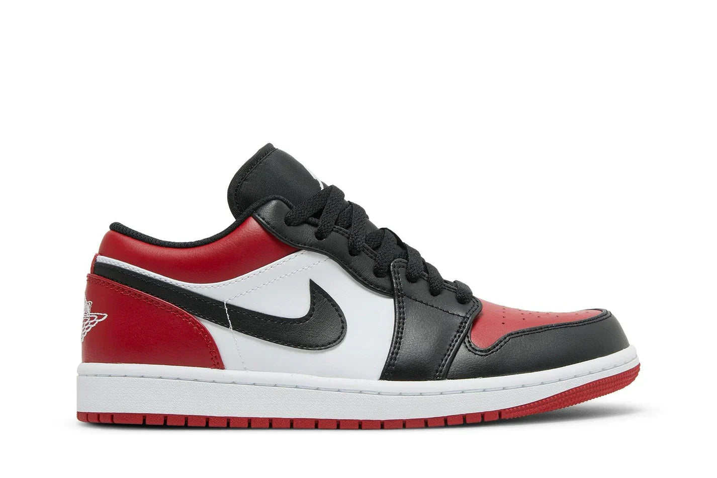 Tênis Air Jordan 1 Low Bred Toe Vermelho vista superior