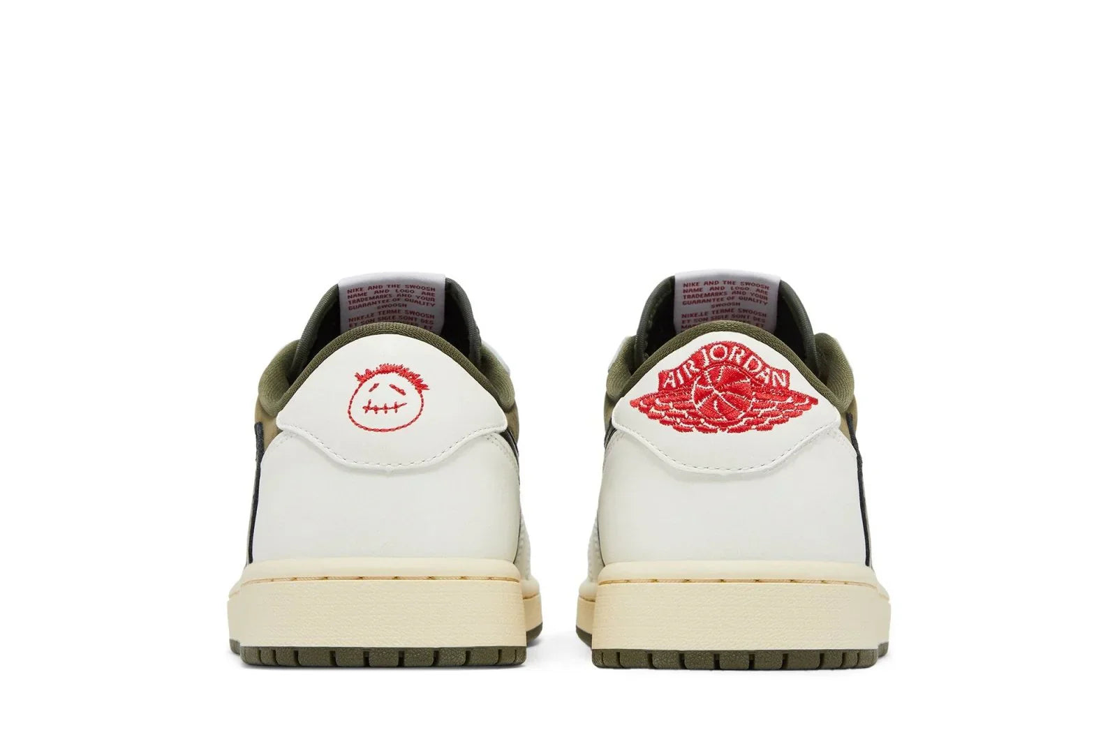 Tênis Air Jordan 1 Low Og Sp x Travis Scott Medium Olive Verde detalhe do material