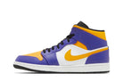 Tênis Air Jordan 1 Mid Lakers Roxo/Amarelo vista traseira