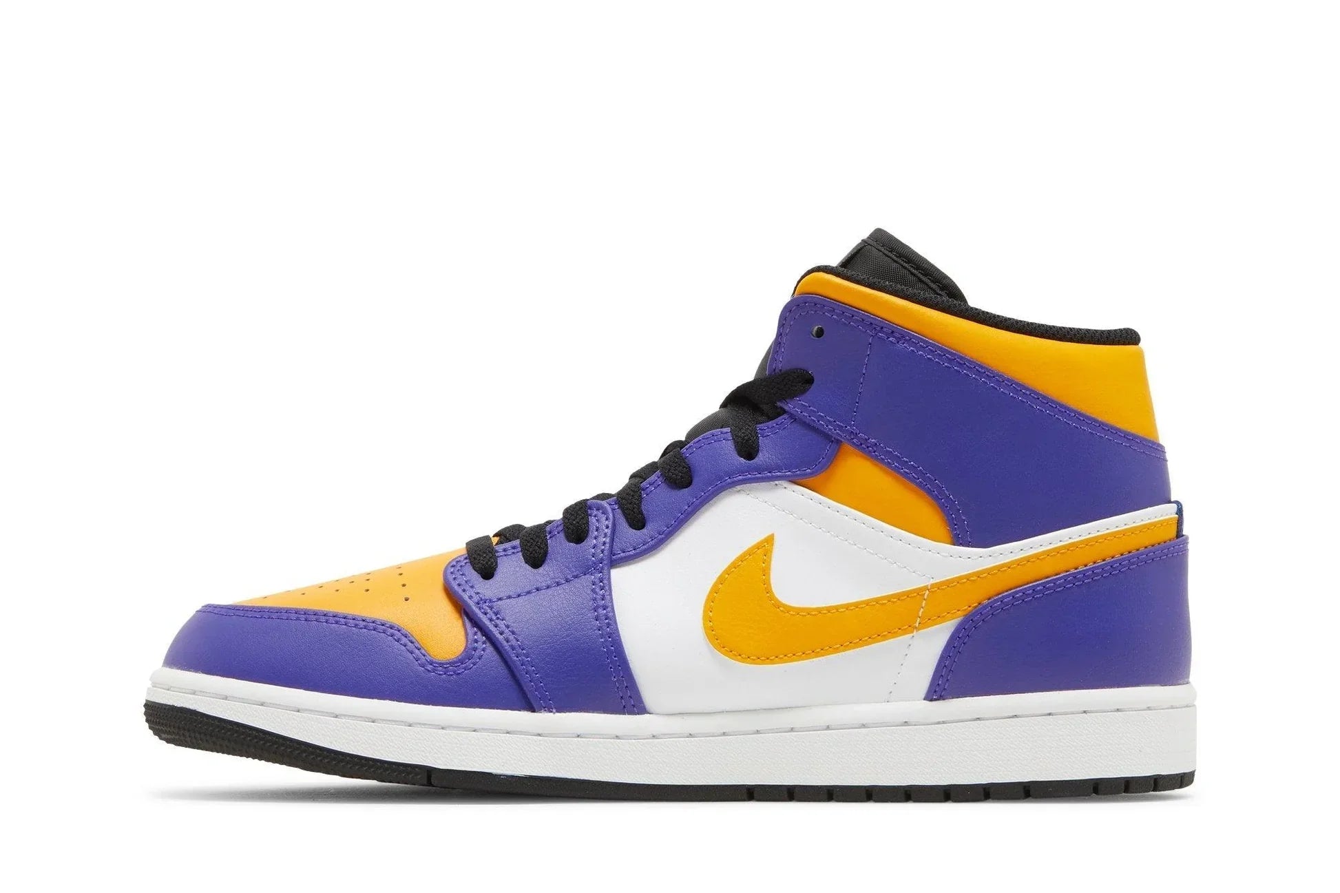 Tênis Air Jordan 1 Mid Lakers Roxo/Amarelo vista traseira