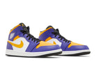 Tênis Air Jordan 1 Mid Lakers Roxo/Amarelo vista superior