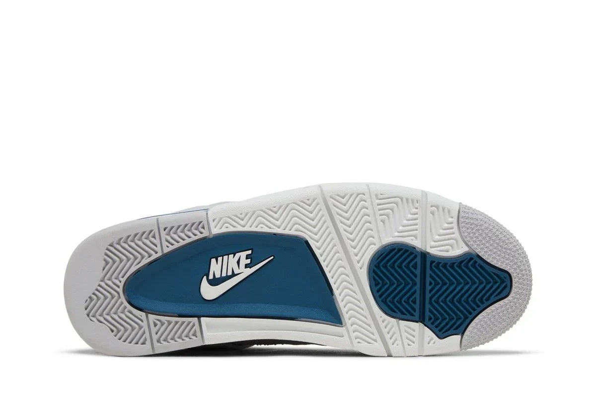 Tênis Air Jordan 4 Retro Military Blue Branco detalhe do material