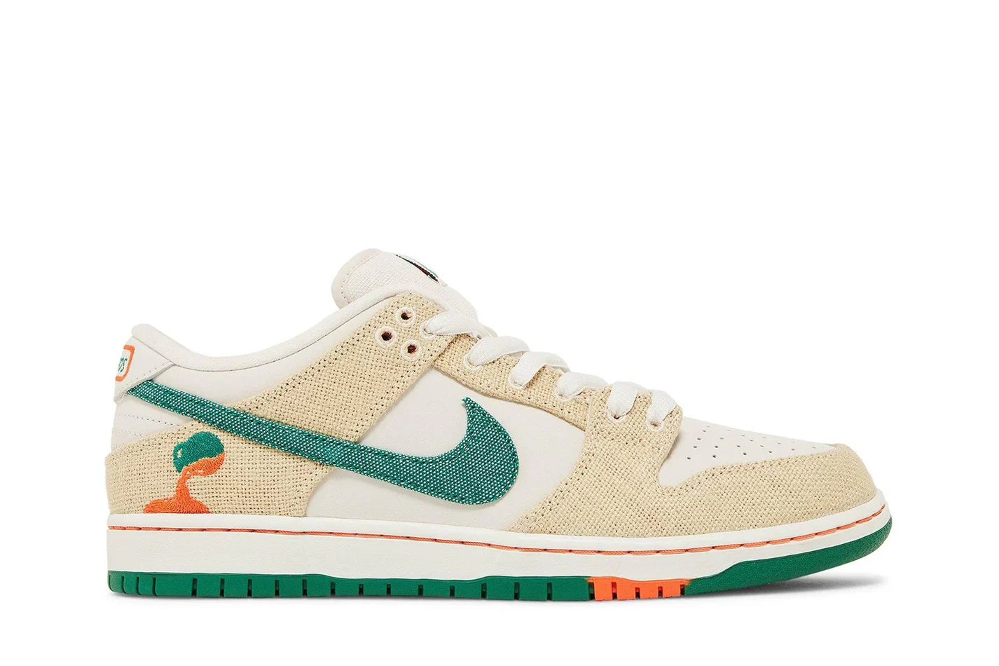 Tênis Jarritos x Nike SB Dunk Low Branco/Verde vista lateral