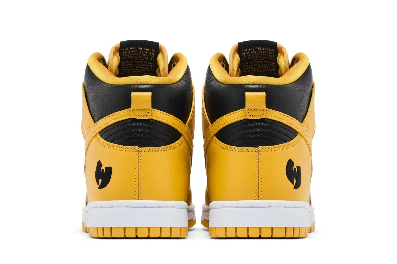 Tênis Nike Dunk High x Wu Tang Clan Black and Pollen Amarelo detalhe do solado