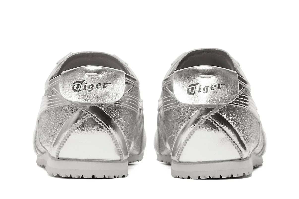 Tênis Onitsuka Tiger Mexico 66 Glitter Pack Pure Silver Prateado detalhe frontal