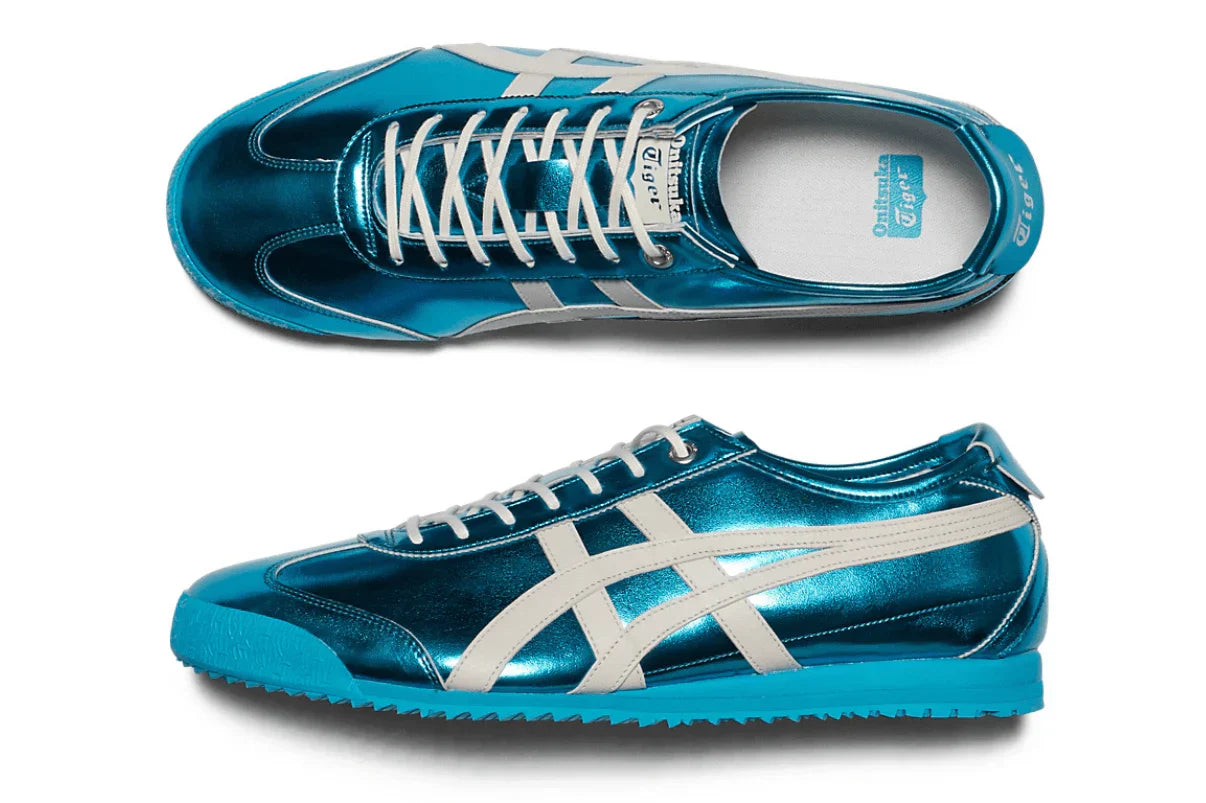 Tênis Onitsuka Tiger Mexico 66 SD Metallic Series Pale Mint Cream detalhe do material
