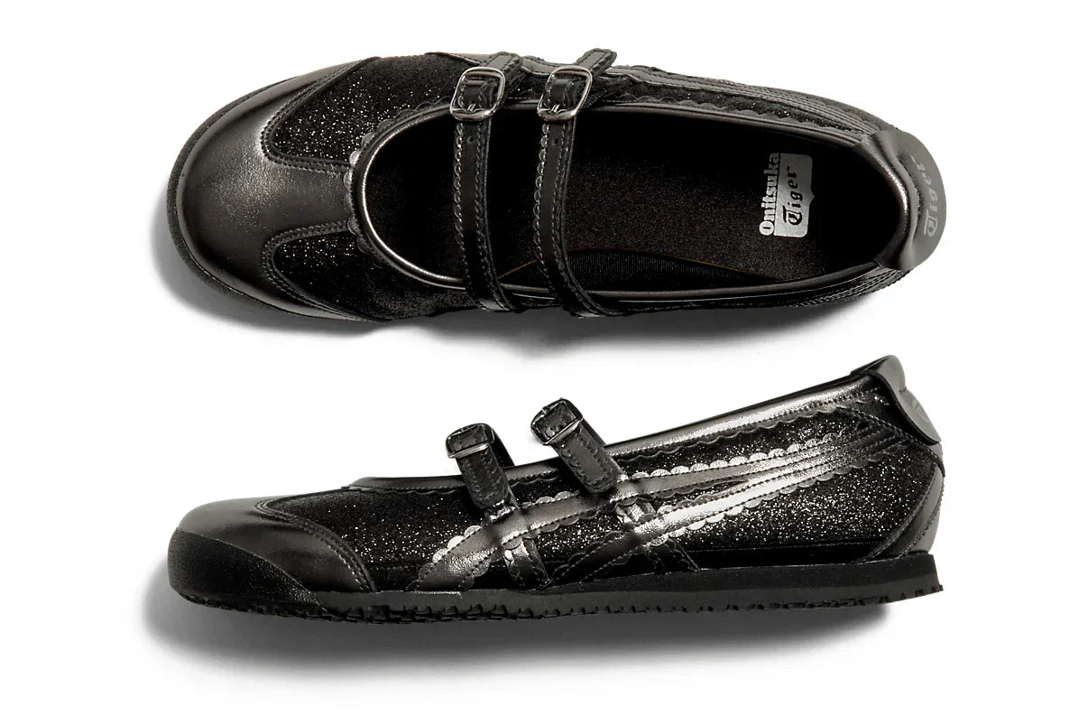 Tênis Onitsuka Tiger Mexico 66 TGRS Black/Gunmetal Glitter Pack Preto detalhe do material