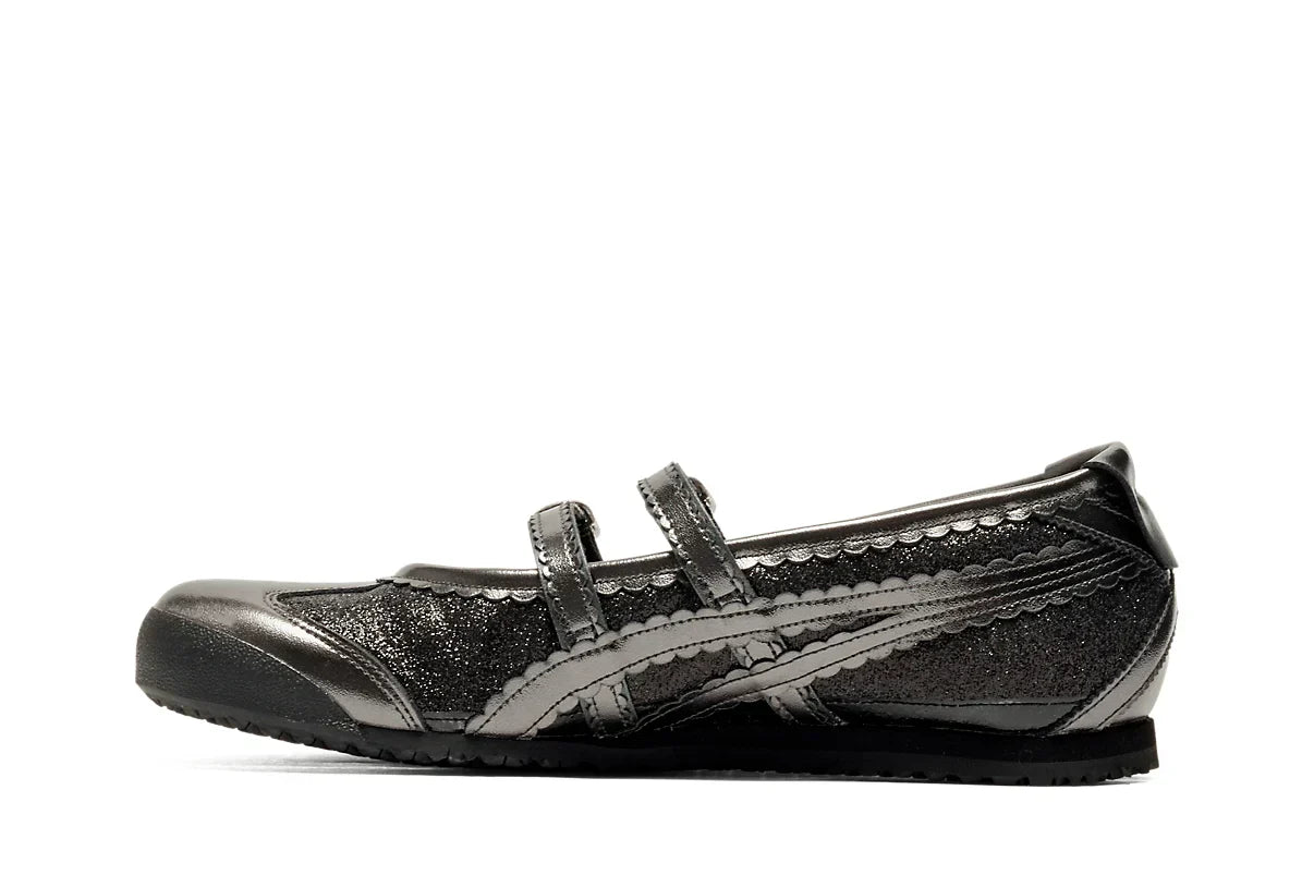 Tênis Onitsuka Tiger Mexico 66 TGRS Black/Gunmetal Glitter Pack Preto detalhe frontal