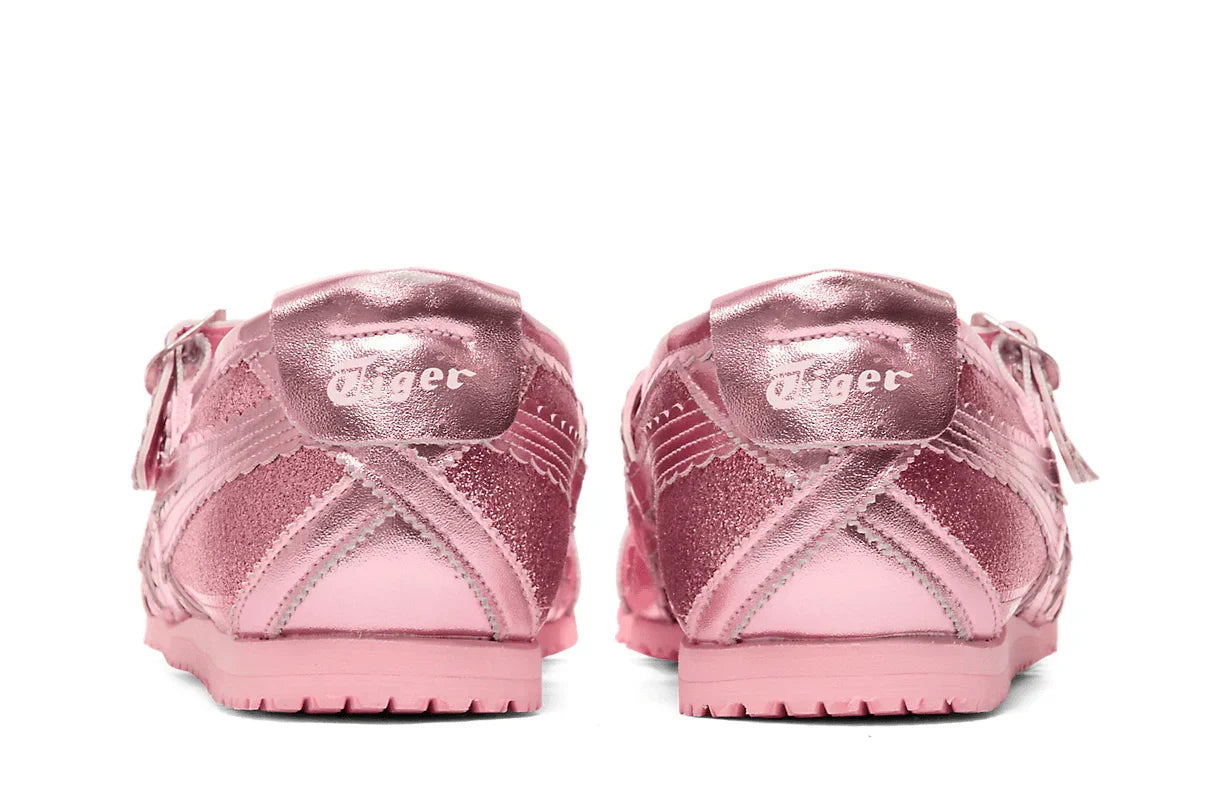 Tênis Onitsuka Tiger Mexico 66 TGRS Pink Cameo/Cotton Candy Glitter Pack Rosa detalhe frontal