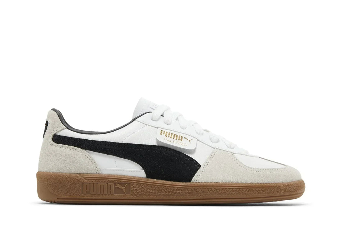 Tênis Puma Palermo Leather White Vapor Grey Gum Cinza vista lateral